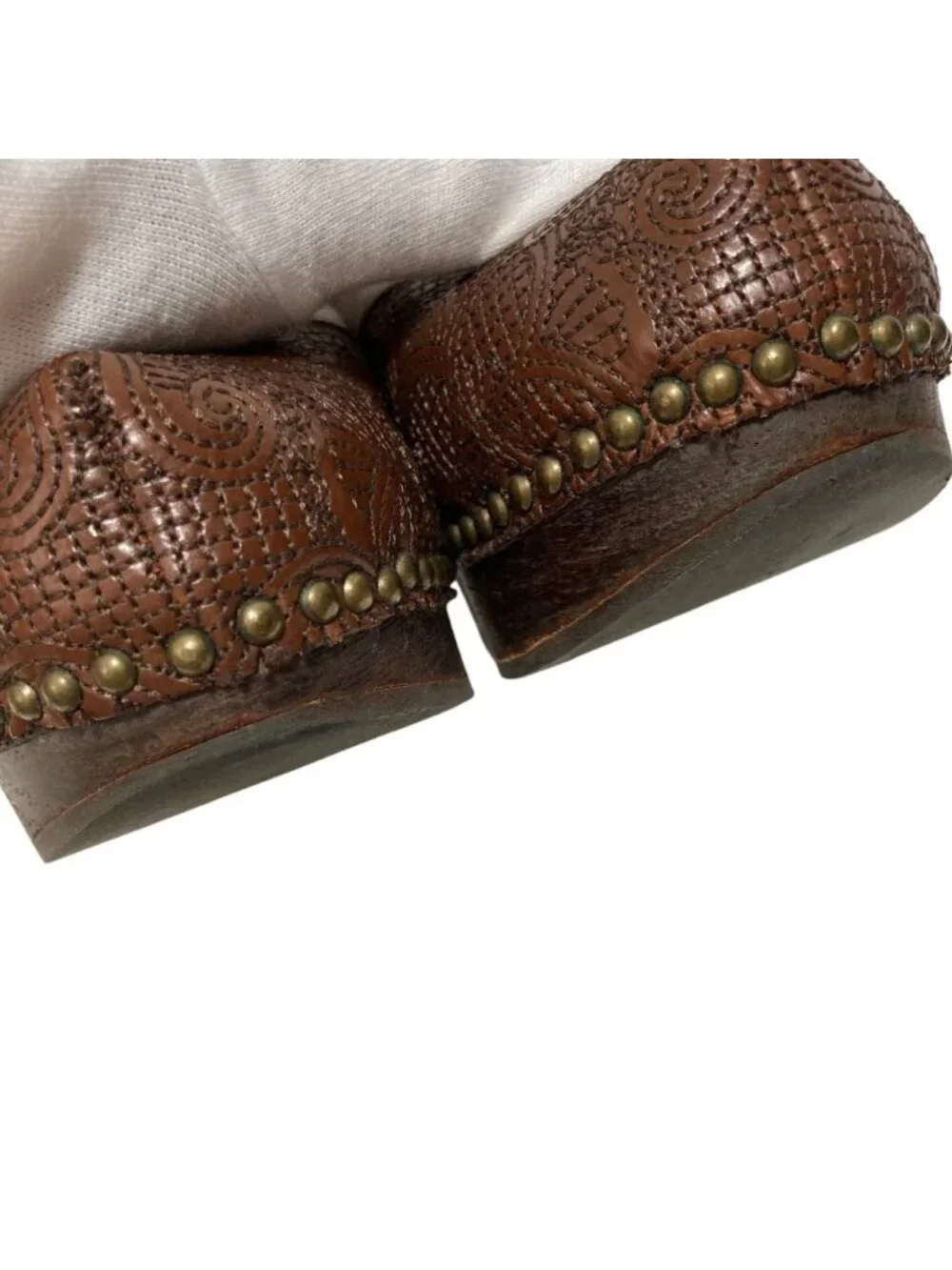 Prada Flower Embroidery Wood Sole Ankle Strap Pumps 37.5 Equivalent Brown